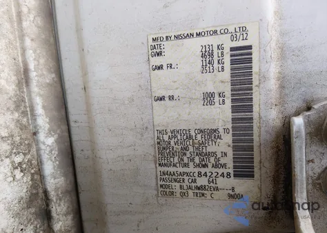 2012 Nissan Maxima 3.5 Sv z USA, uszkodzony, nr VIN 1N4AA5APXCC842248